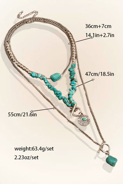 Bohemia 3pcs Toggle Clasp Turquoise Round Disc Pendant Necklace Set