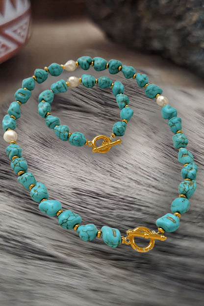 Vintage Elegance Cultured Pearl & Turquoise Bracelet Necklace