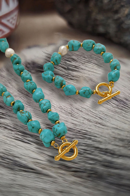 Vintage Elegance Cultured Pearl & Turquoise Bracelet Necklace