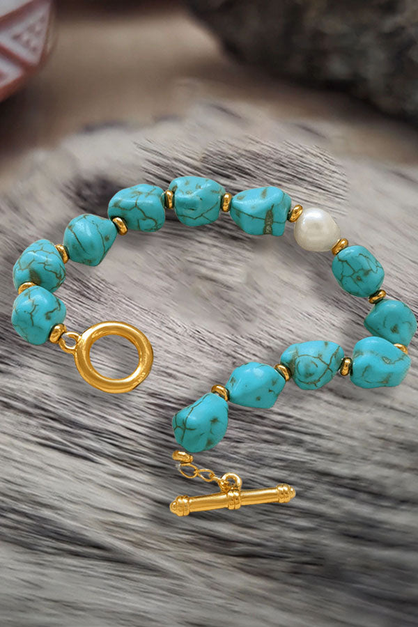 Vintage Elegance Cultured Pearl & Turquoise Bracelet Necklace