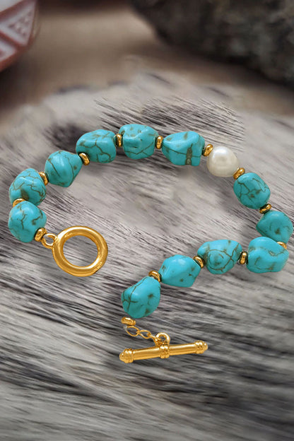 Vintage Elegance Cultured Pearl & Turquoise Bracelet Necklace