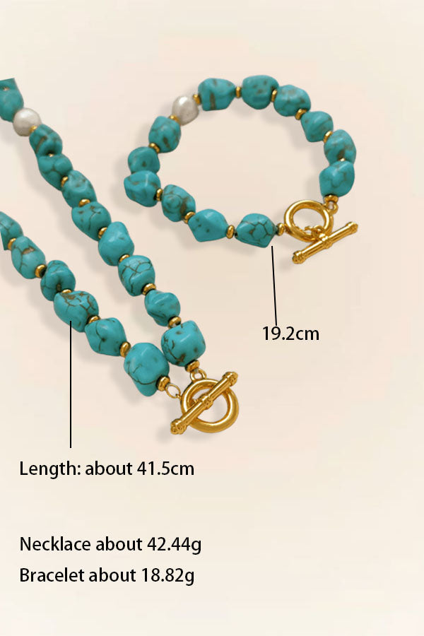 Vintage Elegance Cultured Pearl & Turquoise Bracelet Necklace
