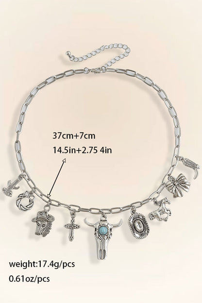 Western Ethnic Imitation Turquoise Stacked Bull Head Necklace