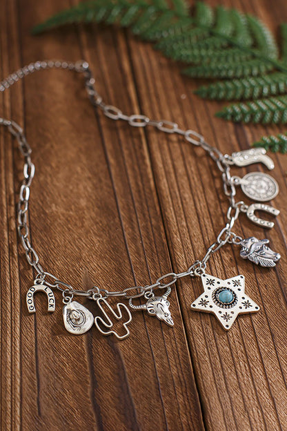 Western Ethnic Imitation Turquoise Stacked Bull Head Necklace
