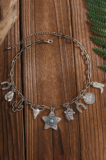 Western Ethnic Imitation Turquoise Stacked Bull Head Necklace