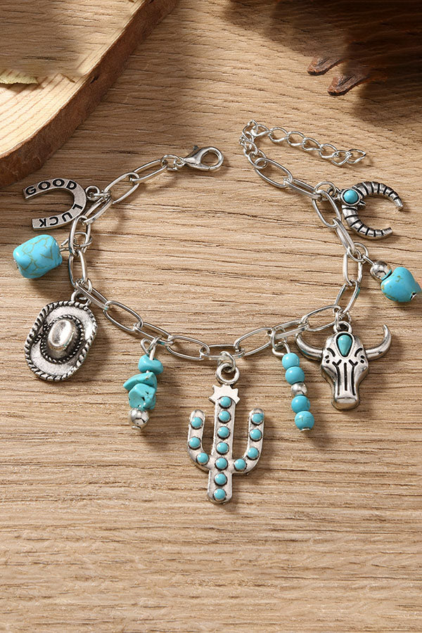 Wild West Vintage Cowboy Hat & Bull Head NecklaceJewelry Set