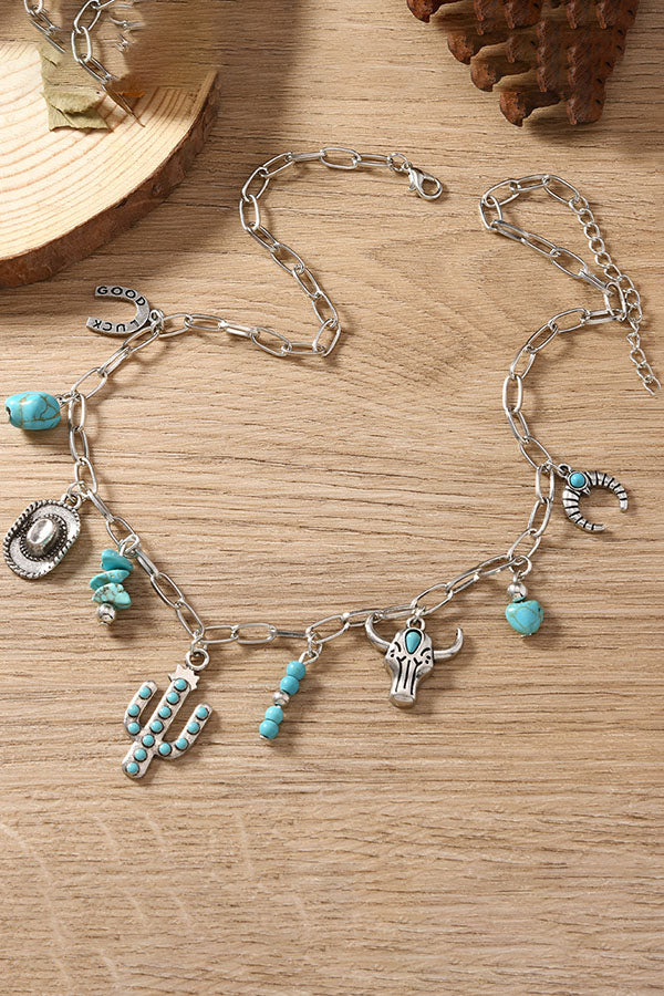 Wild West Vintage Cowboy Hat & Bull Head NecklaceJewelry Set