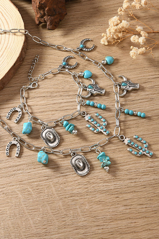 Wild West Vintage Cowboy Hat & Bull Head NecklaceJewelry Set