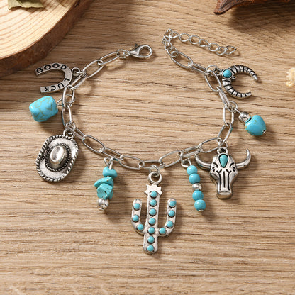 Wild West Vintage Cowboy Hat & Bull Head NecklaceJewelry Set
