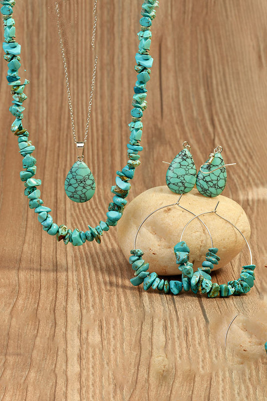Bohemian Turquoise Irregular Beaded Necklace & Waterdrop Earrings Jewelry Set