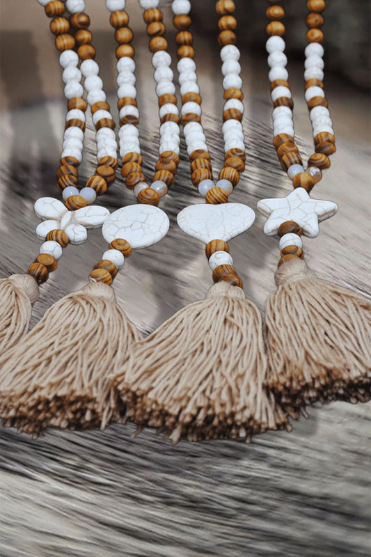 Handmade Wooden Bead & Macramé Sweater Chain Bohemian Tassel Necklace