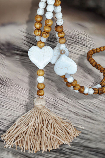 Handmade Wooden Bead & Macramé Sweater Chain Bohemian Tassel Necklace