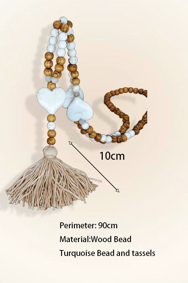 Handmade Wooden Bead & Macramé Sweater Chain Bohemian Tassel Necklace