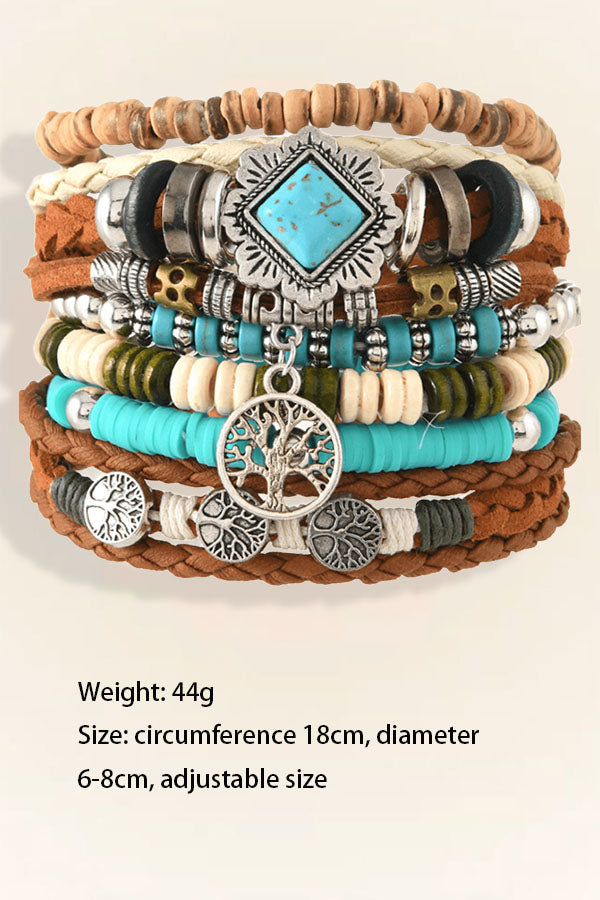 Bohemian 6-Layer Turquoise Tree of Life Bracelet Set