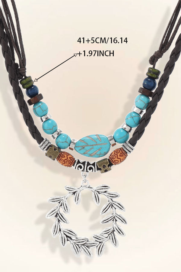 Vintage Friendship Wreath urquoise Beaded Multi-Layer  Necklace