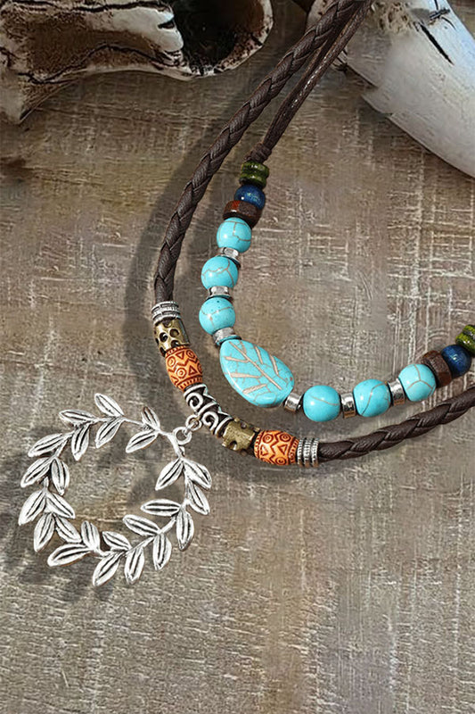 Vintage Friendship Wreath urquoise Beaded Multi-Layer  Necklace