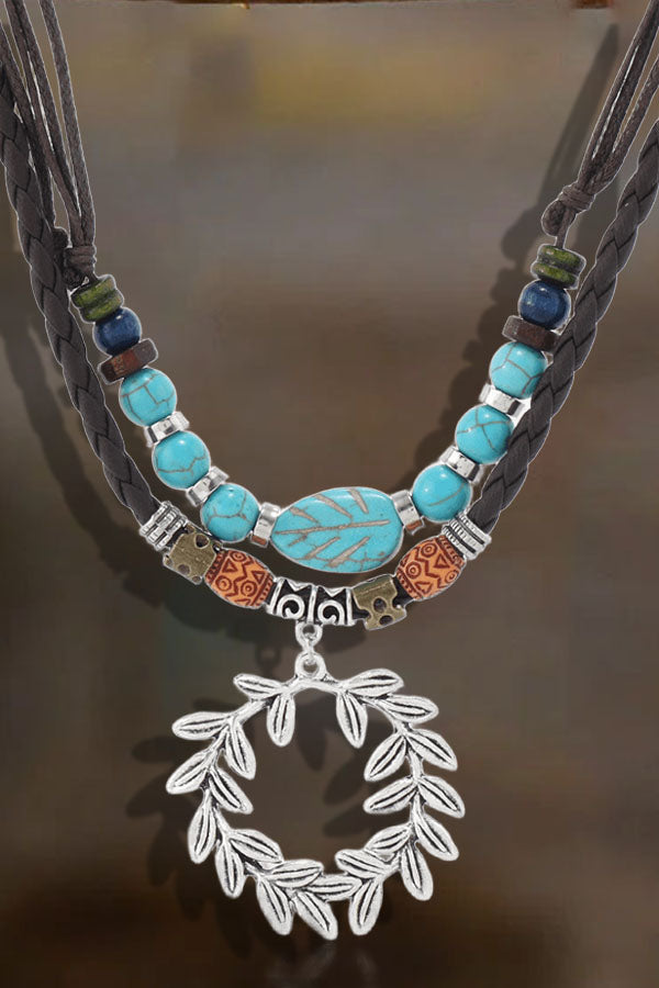 Vintage Friendship Wreath urquoise Beaded Multi-Layer  Necklace