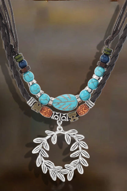 Vintage Friendship Wreath urquoise Beaded Multi-Layer  Necklace