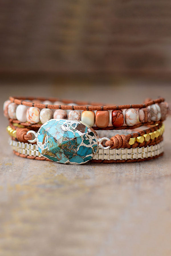 Bohemian Turquoise Leather Rope Bracelet