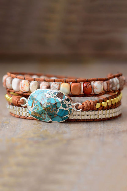 Bohemian Turquoise Leather Rope Bracelet