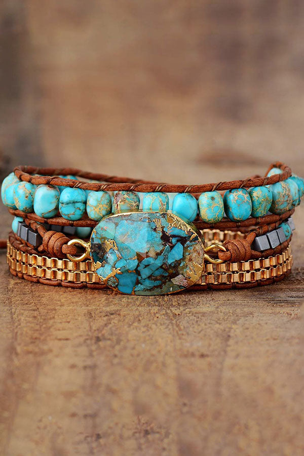 Bohemian Turquoise Leather Rope Bracelet