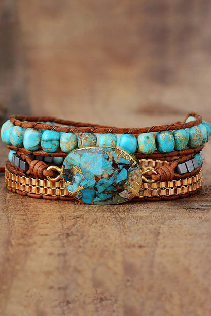 Bohemian Turquoise Leather Rope Bracelet