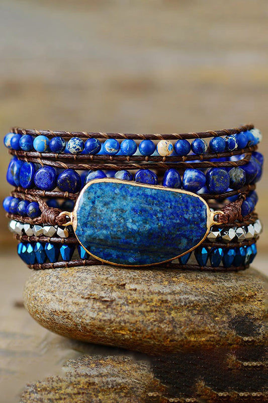 Bohemian Lapis Handmade Beaded Wrap Bracelet