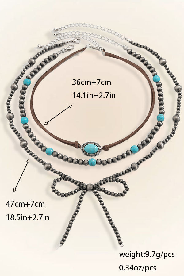 Vintage Turquoise Bow Beaded Necklace