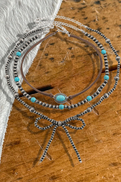 Vintage Turquoise Bow Beaded Necklace