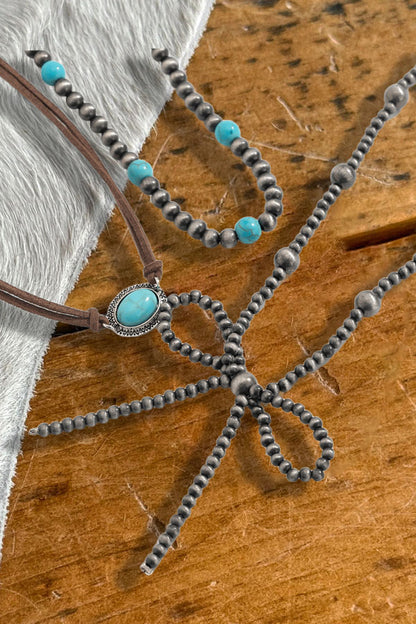 Vintage Turquoise Bow Beaded Necklace