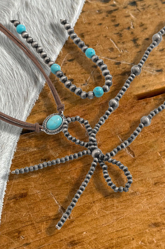 Vintage Turquoise Bow Beaded Necklace