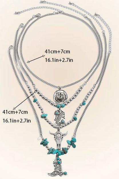 Punk Turquoise Denim Multi-Layer Necklace