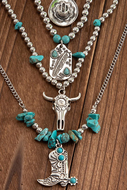 Punk Turquoise Denim Multi-Layer Necklace