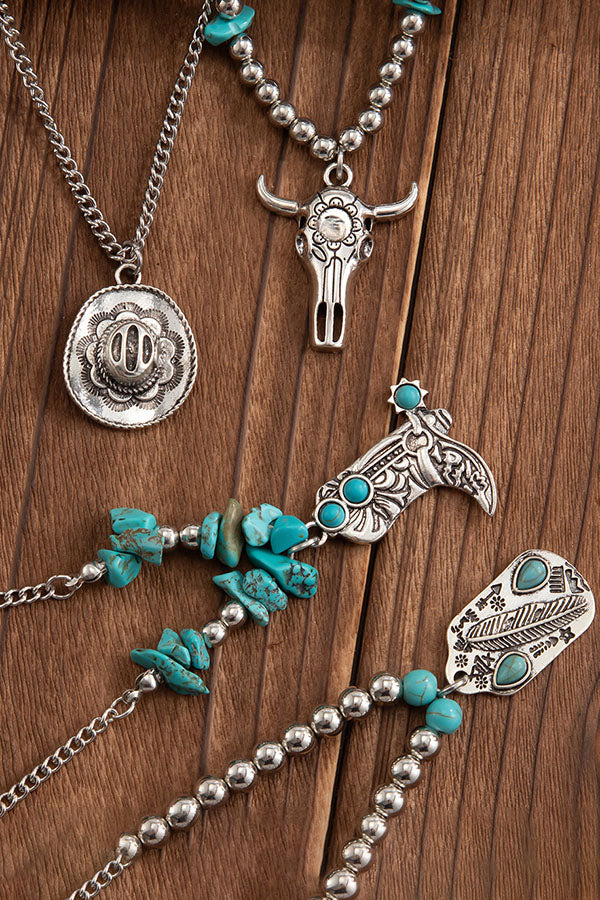 Punk Turquoise Denim Multi-Layer Necklace