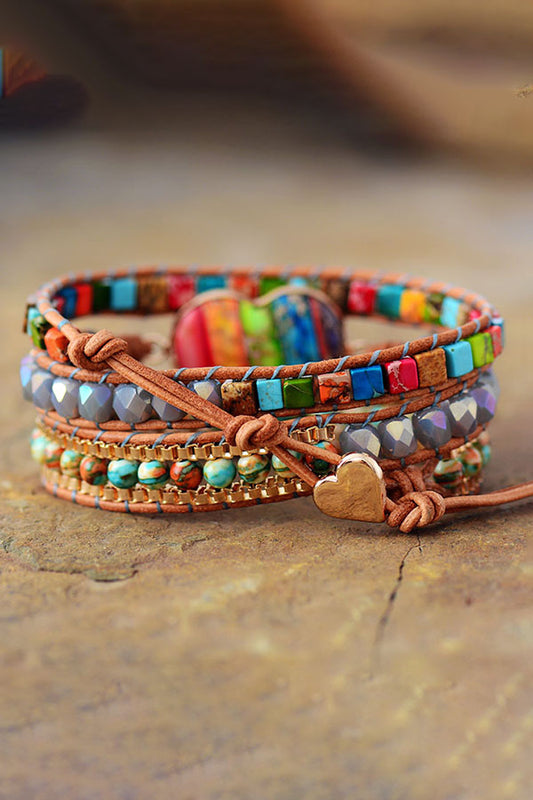 Heart Emperor Stone Leather Braided Turquoise Bracelet