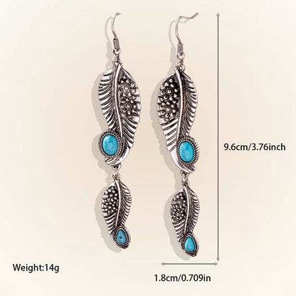 Vintage Western Turquoise Leaf Earrings