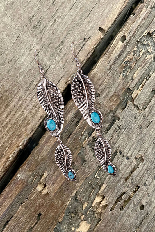 Vintage Western Turquoise Leaf Earrings