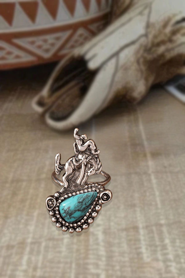 Retro Western Cowboy Style Blue Turquoise Decorative Ring