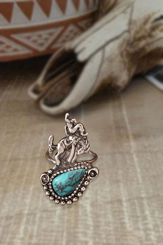 Retro Western Cowboy Style Blue Turquoise Decorative Ring