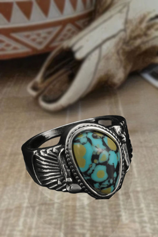 Carved Statement  Retro Western Turquoise Ring