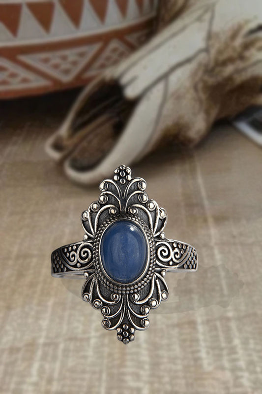 Vintage 925 Sterling Silver Boho Lapis Lazuli Open Ring