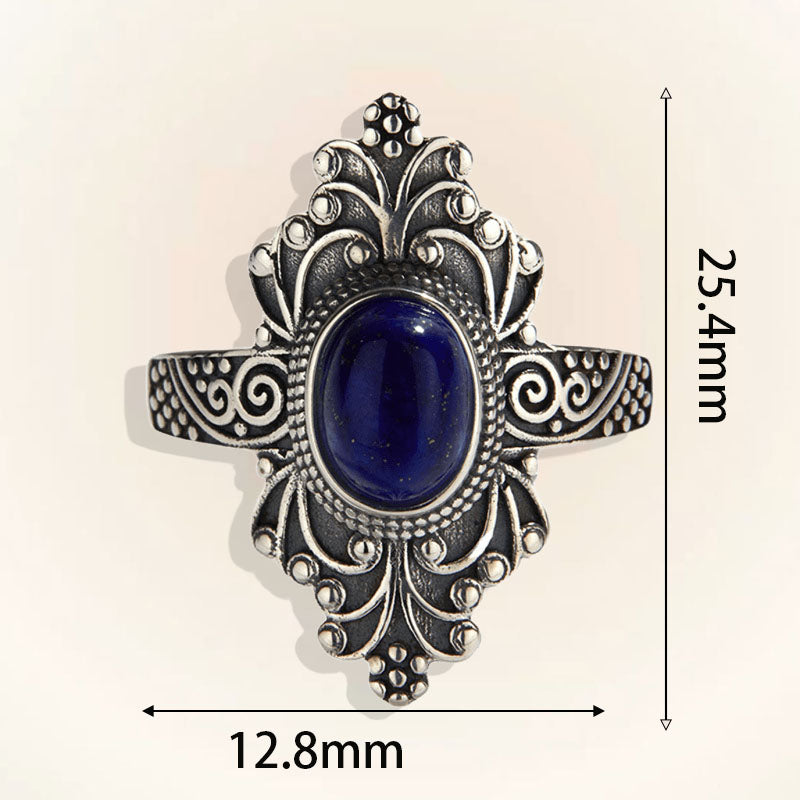 Vintage 925 Sterling Silver Boho Lapis Lazuli Open Ring