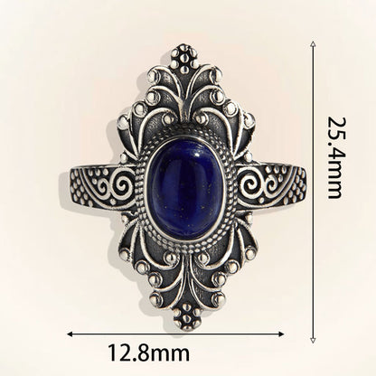 Vintage 925 Sterling Silver Boho Lapis Lazuli Open Ring