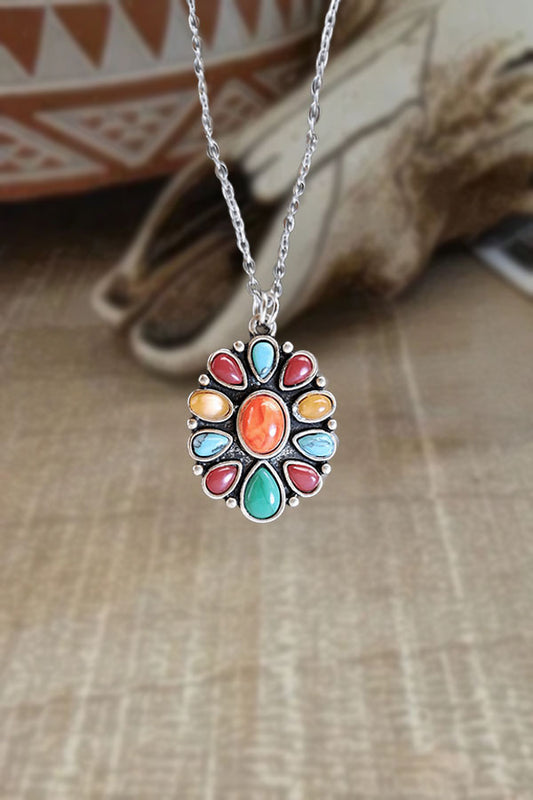 Red Agate & Turquoise Mixed Gemstone Light Luxury Pendant Necklace