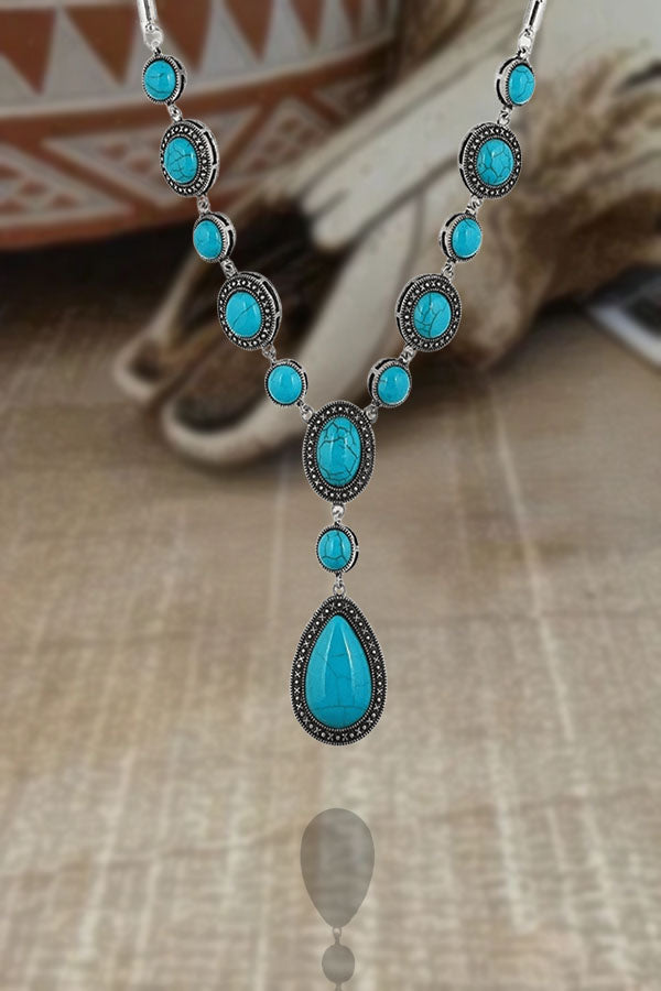 Vintage Western Ethnic Long Turquoise Necklace
