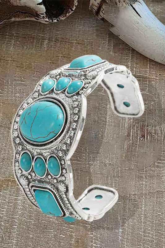 Vintage Ethnic Turquoise Alloy Elastic Cuff  Bohemian Bracelet