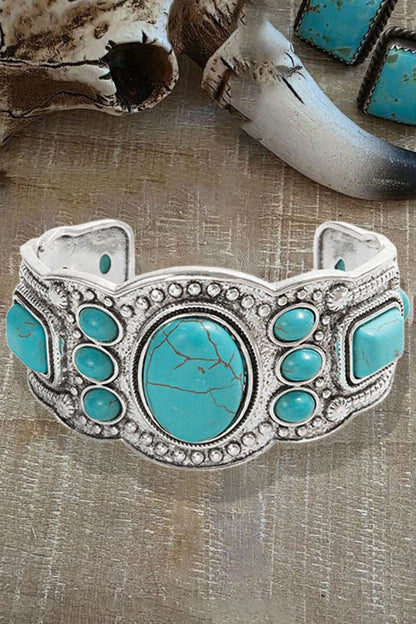 Vintage Ethnic Turquoise Alloy Elastic Cuff  Bohemian Bracelet