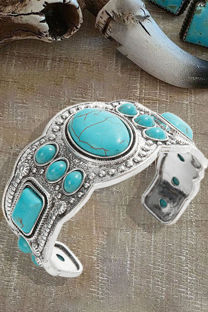 Vintage Ethnic Turquoise Alloy Elastic Cuff  Bohemian Bracelet