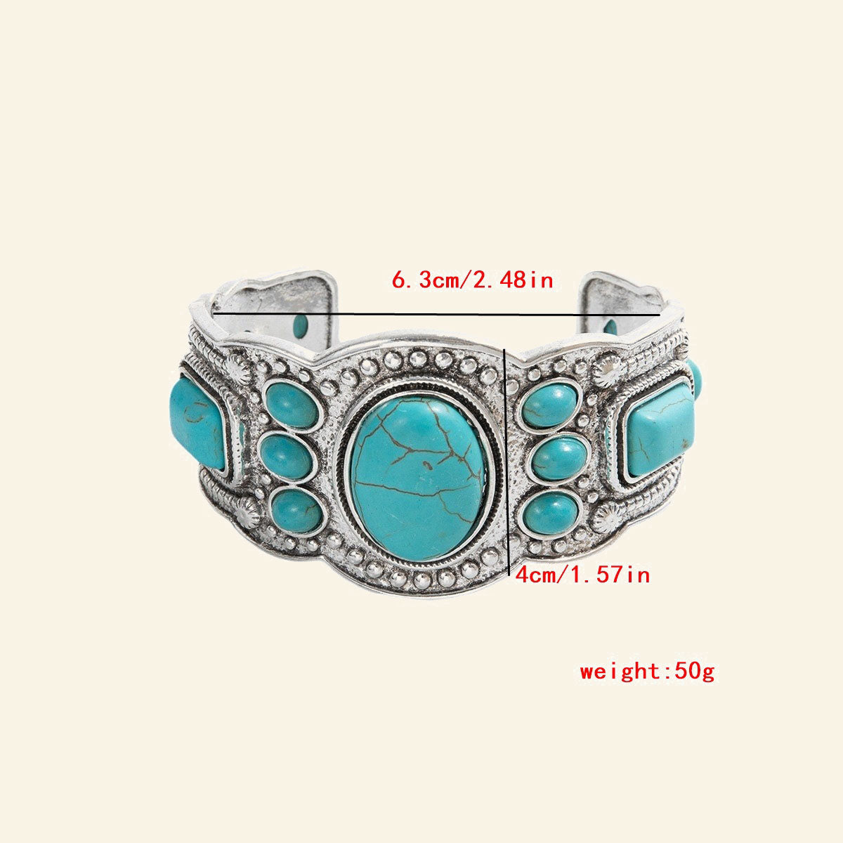 Vintage Ethnic Turquoise Alloy Elastic Cuff  Bohemian Bracelet