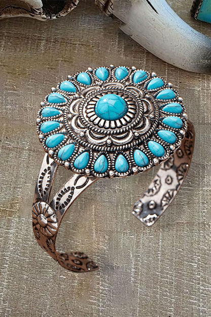 Vintage Metal Ethnic Pattern Turquoise Exaggerated Bracelet